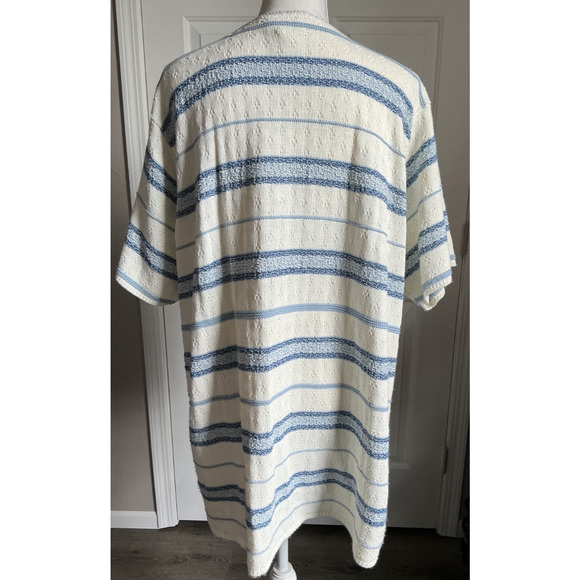 Reba Rose White Blue Stripe Long Line Short Sleeve Cardigan Coastal Grandma 22/2 - Picture 3 of 8